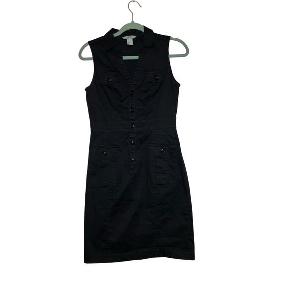 H&M Black Utility Button Front Sleeveless Shirt Dress Size 8 - Picture 1 of 4